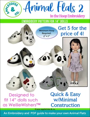 Animal Flats 2 Collection ITH Embroidery Patterns for 14" Dolls