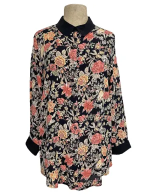 Black Fall Floral Long Sleeve Peter Pan Collar Blouse