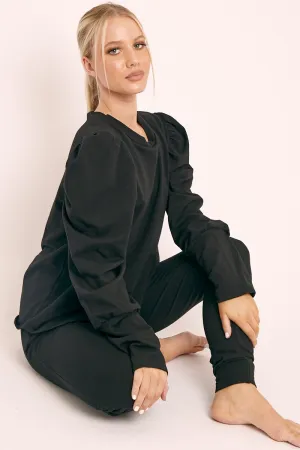 Black Puff Sleeve Loungewear Co-ord - Harley