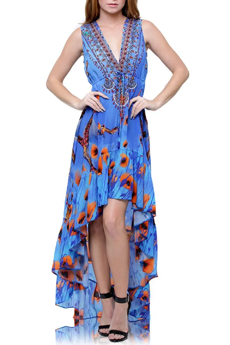 Blue High Low Flowy Maxi Dress