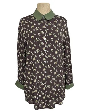 Brown Autumn Floral Long Sleeve Peter Pan Collar Blouse