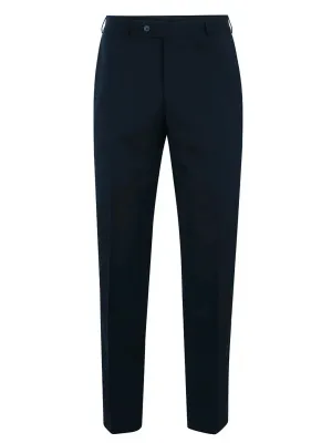 BRUHL Steward Plain Front Trousers - Classic Wool Mix Formal - Navy