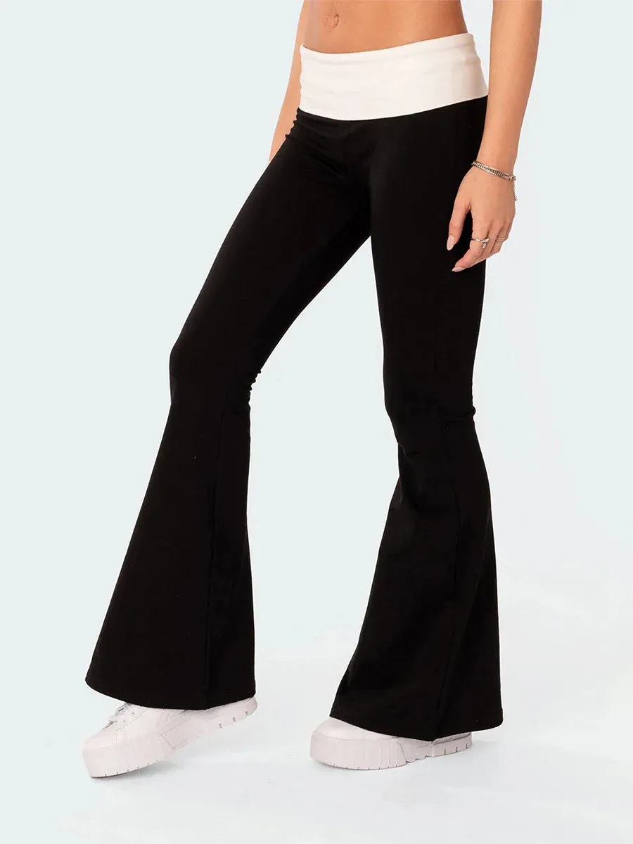 Casual Contrast Color Elastic Waist Bell Bottoms Bootcut Trousers Y2K Streetwear Flared Pants