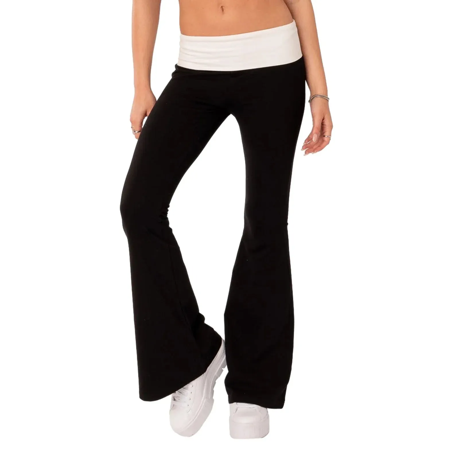 Casual Contrast Color Elastic Waist Bell Bottoms Bootcut Trousers Y2K Streetwear Flared Pants