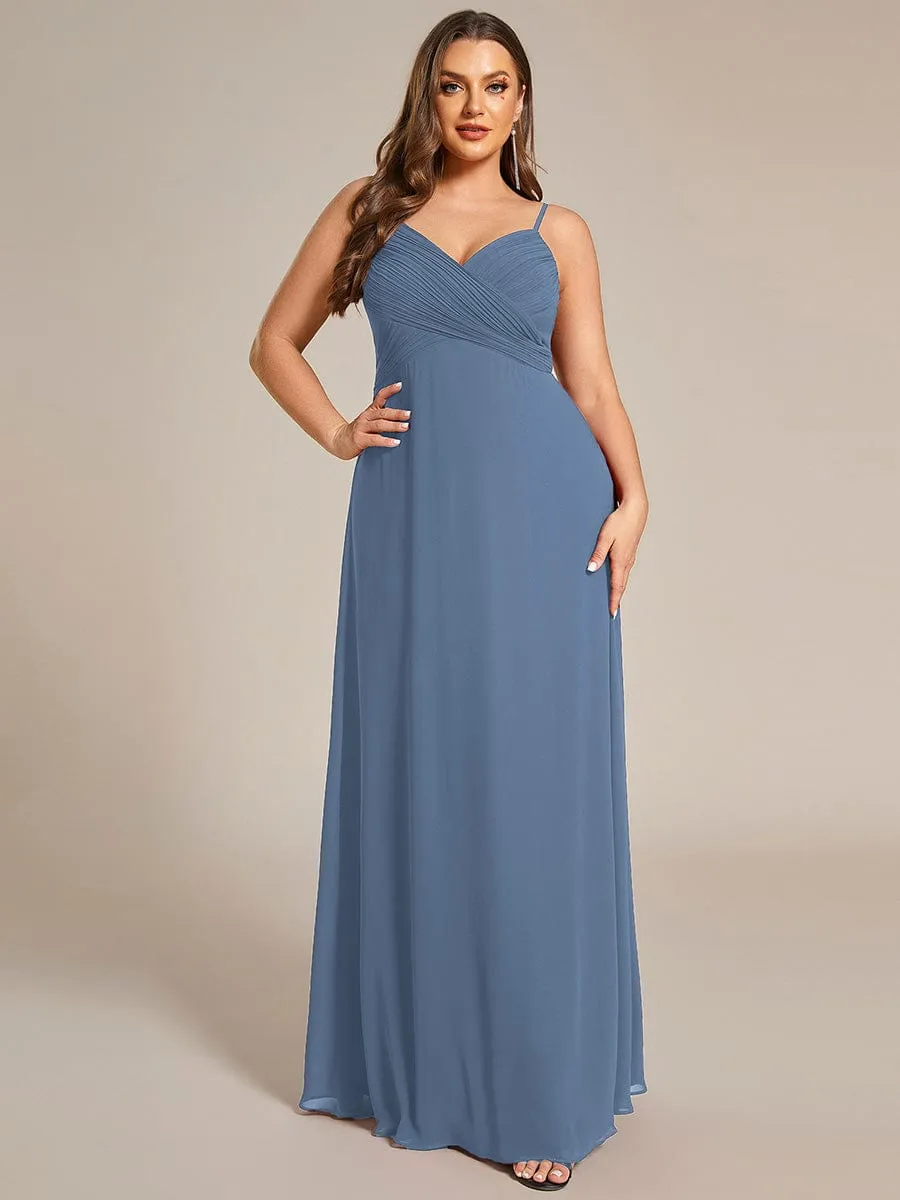 Chiffon Pleated Spaghetti Strap Cowl-Back Maxi Bridesmaid Dress In Pink