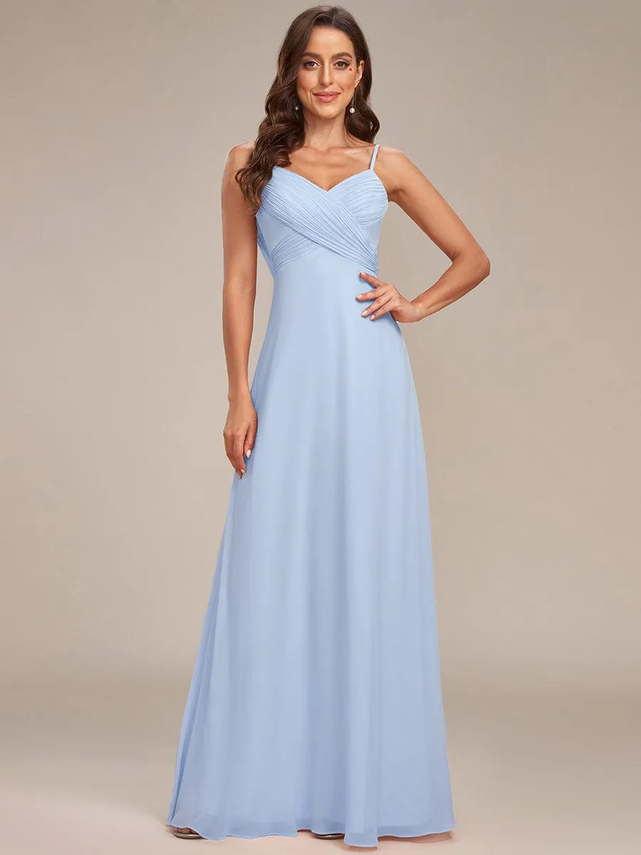 Chiffon Pleated Spaghetti Strap Cowl-Back Maxi Bridesmaid Dress In Pink