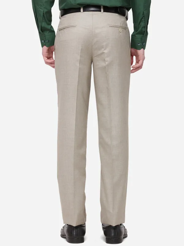 Cream Solid Classic Fit Formal Trouser | Greenfibre