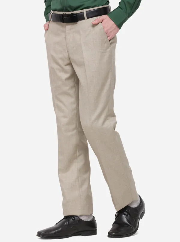 Cream Solid Classic Fit Formal Trouser | Greenfibre