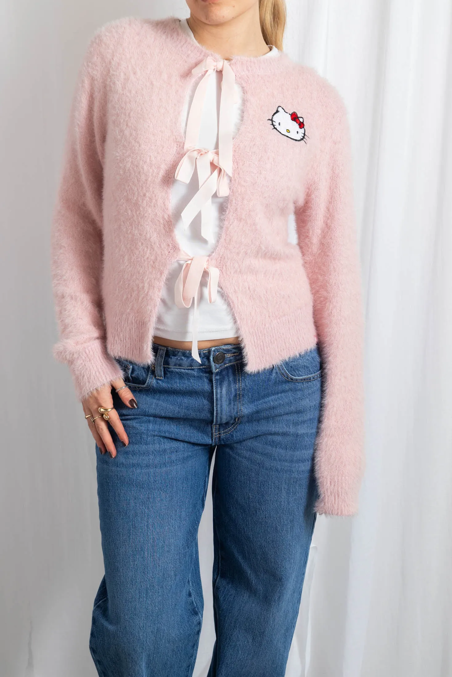 Daisy Street Hello Kitty Fluffy Tie Cardigan