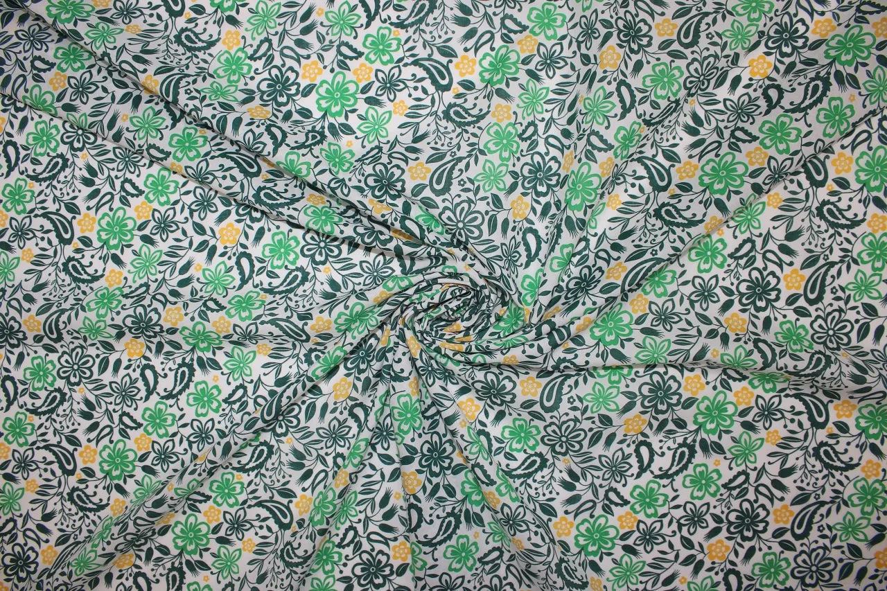 Floral Cotton Lawn - Greens/Yellow/White