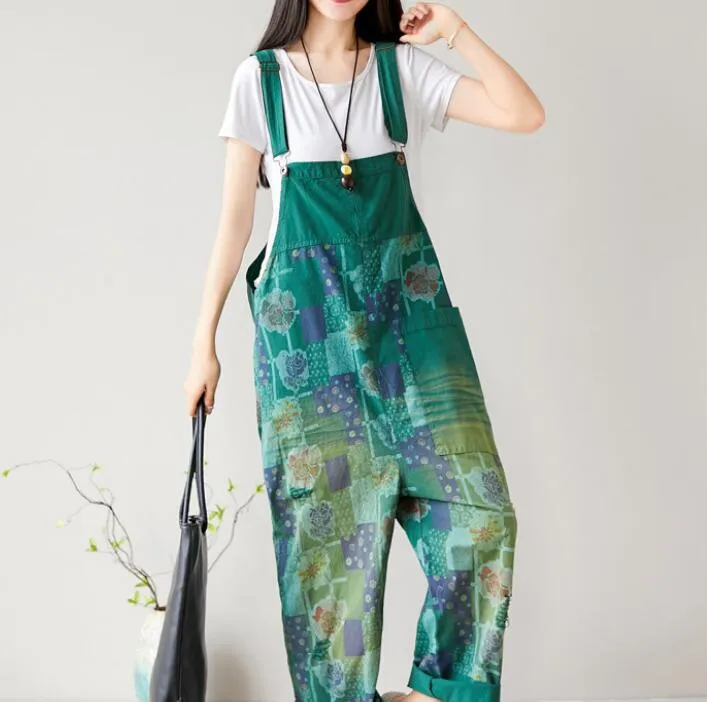 Floral Loose Handmade Denim Casual Spring Denim Overall Women Jumpsuits