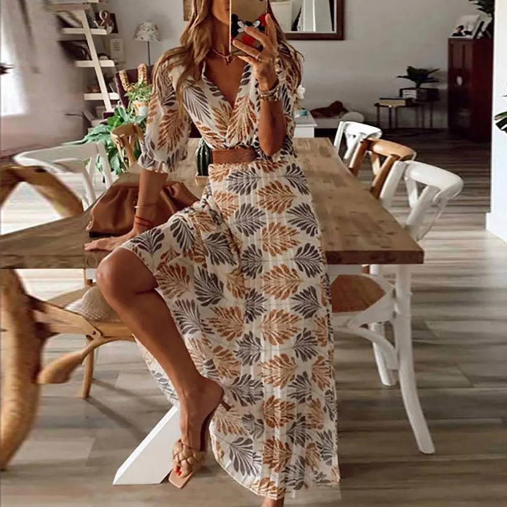 Flowy Leaf Dress With Belt