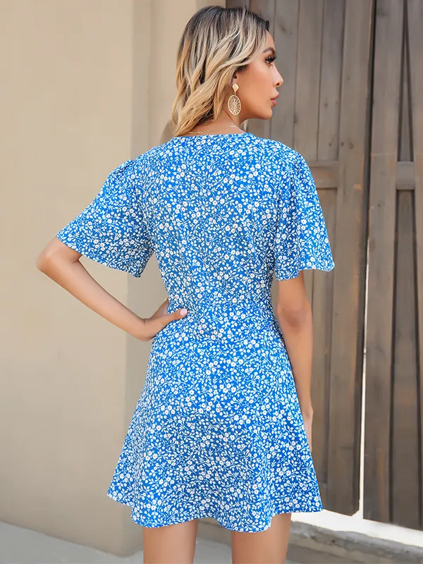 Happiest With You Blue Button-Front Short Dress