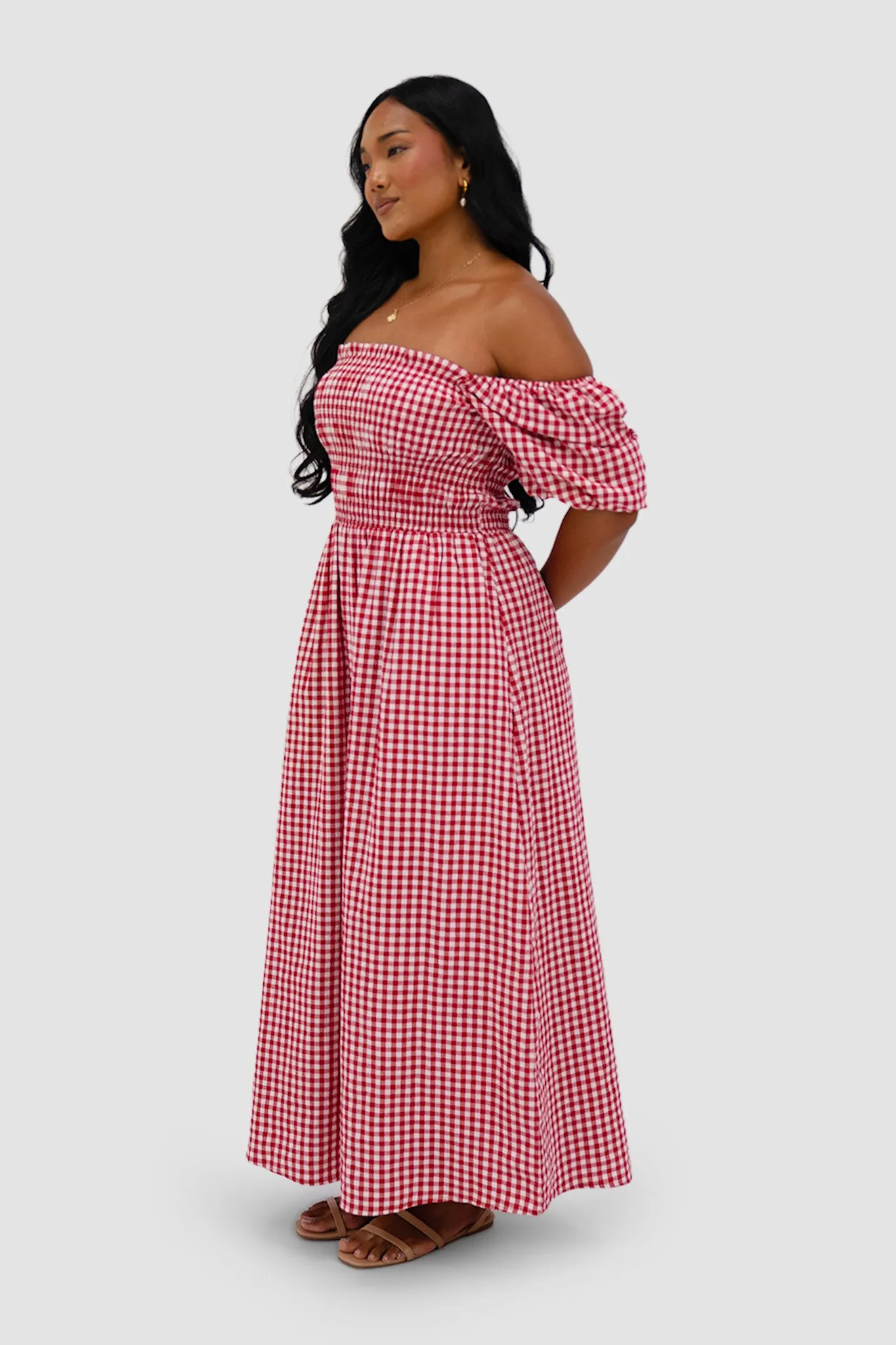 ISMAE MAXI DRESS RED GINGHAM