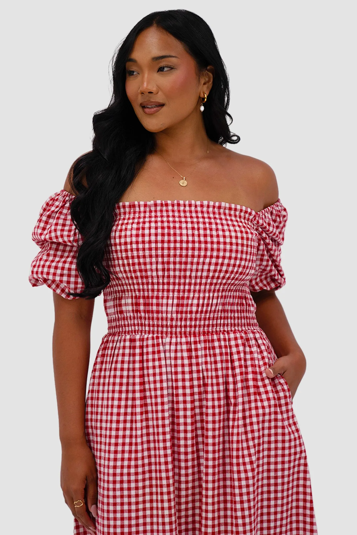 ISMAE MAXI DRESS RED GINGHAM