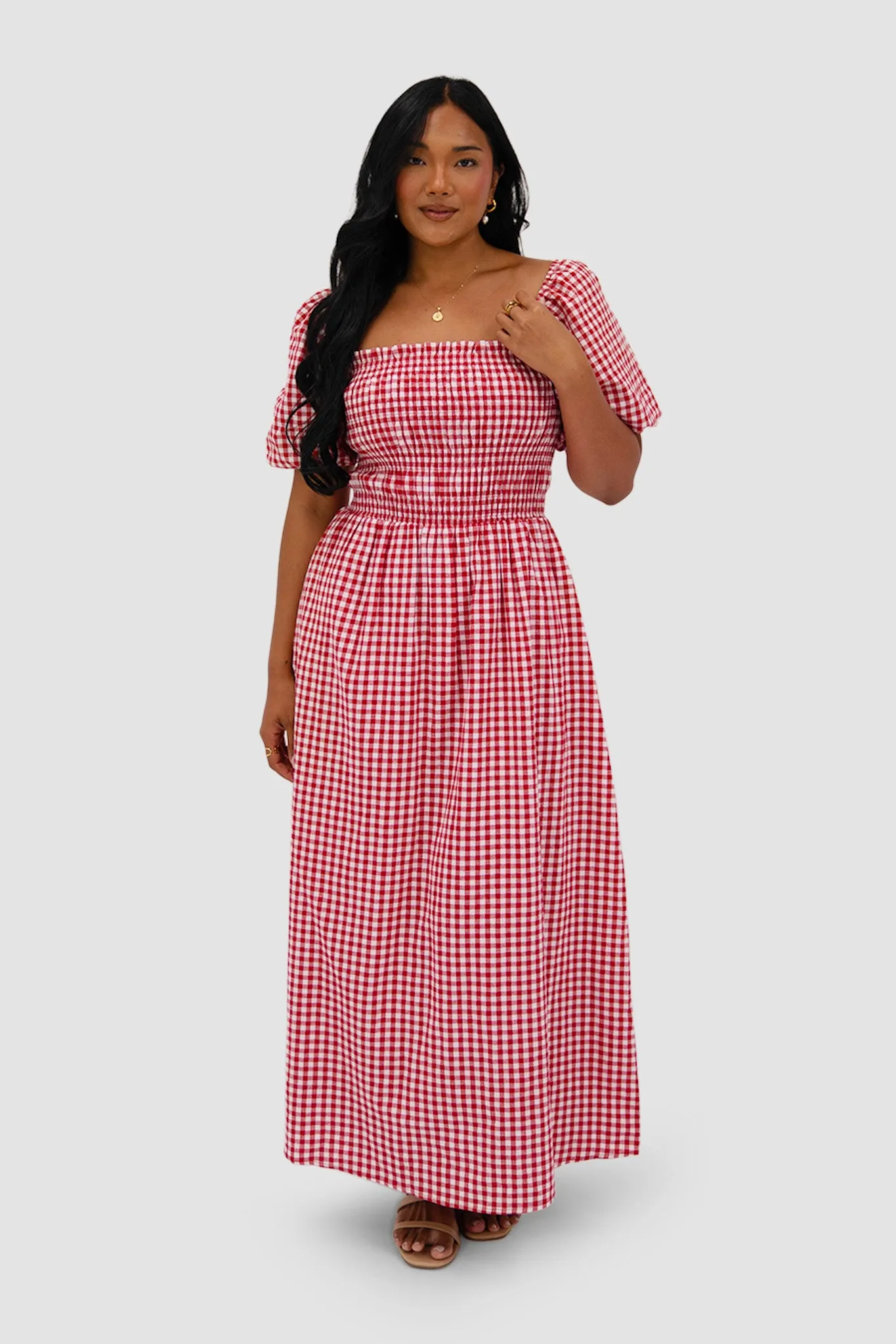 ISMAE MAXI DRESS RED GINGHAM