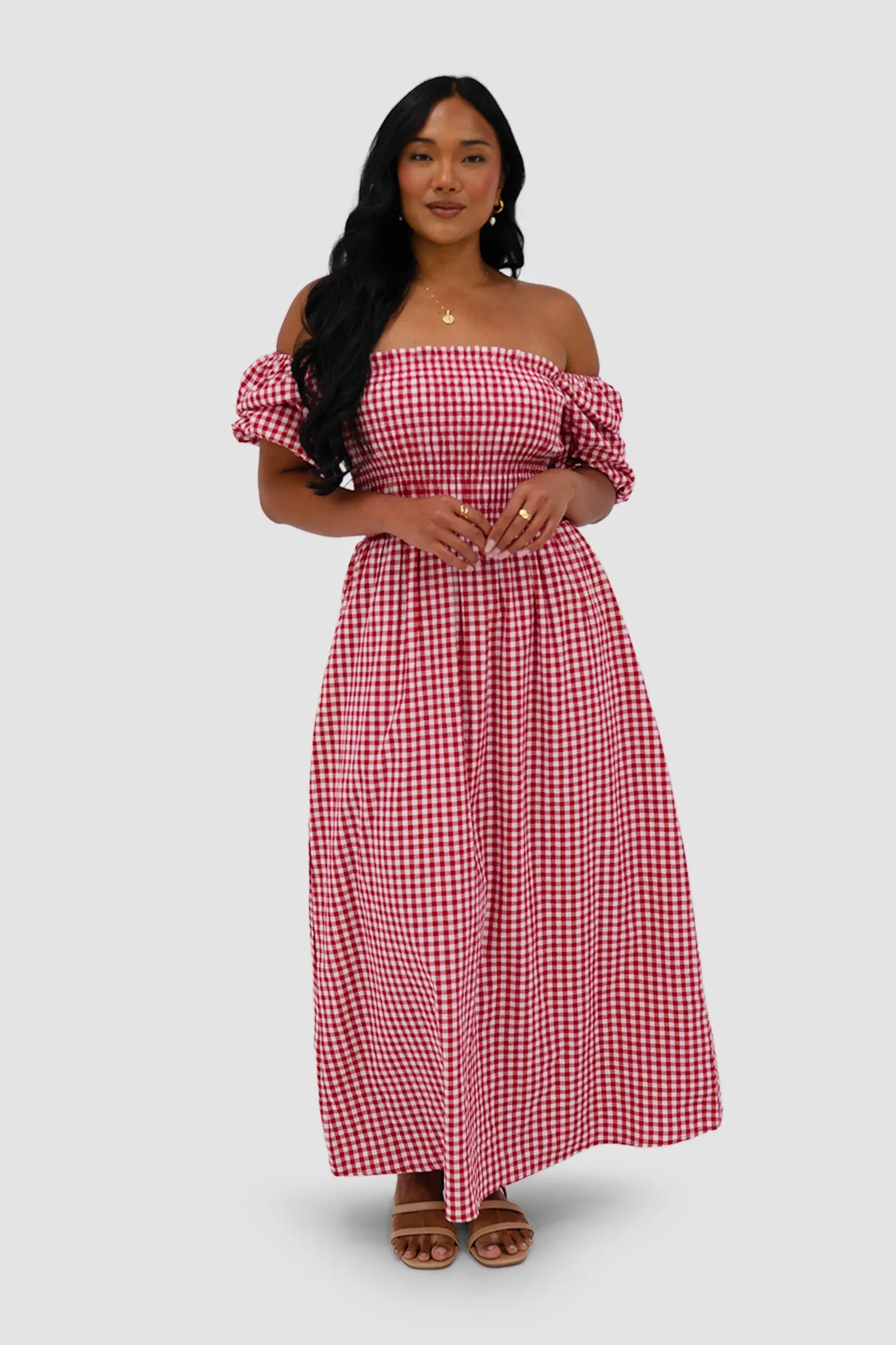 ISMAE MAXI DRESS RED GINGHAM