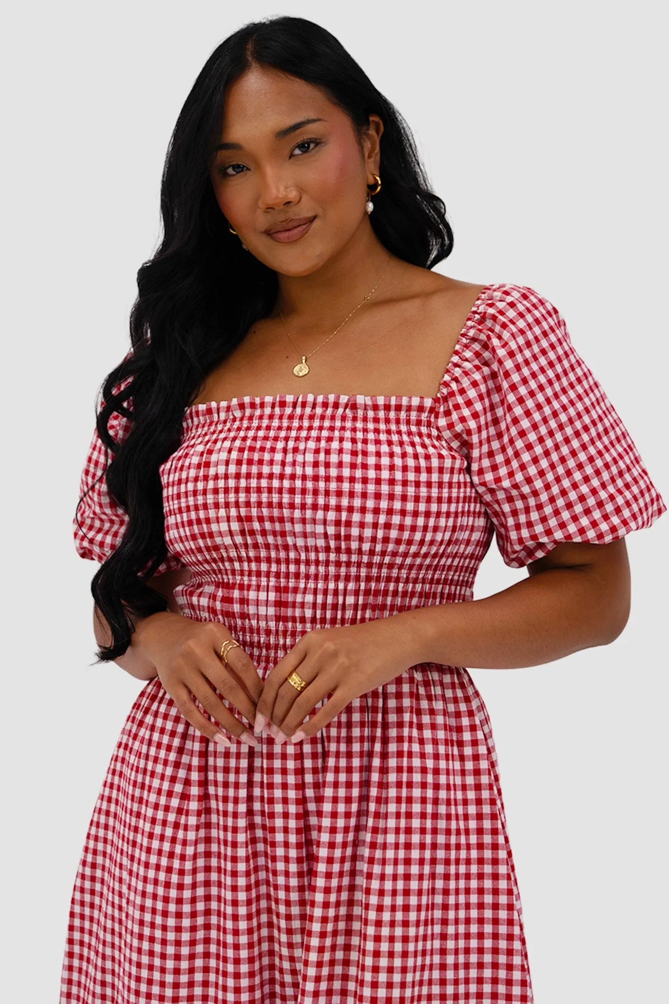 ISMAE MAXI DRESS RED GINGHAM