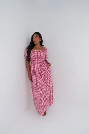 ISMAE MAXI DRESS RED GINGHAM