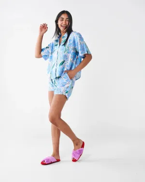 Kip & Co Tumbling Flowers Satin Short Sleeve Shirt & Short Pyjama Set