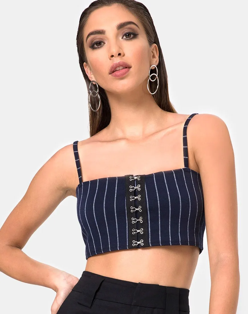 Kyga Crop Top In Navy Pinstripe