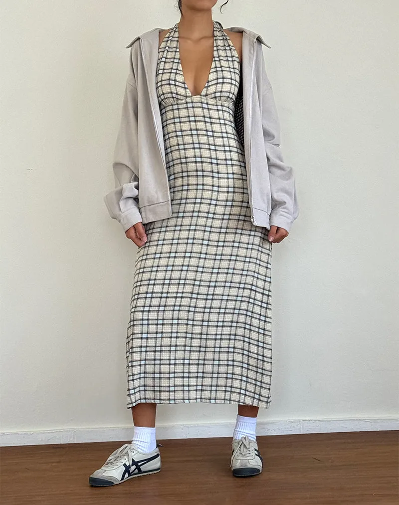 Lenata Halterneck Midi Dress in Pastel Blue Tartan