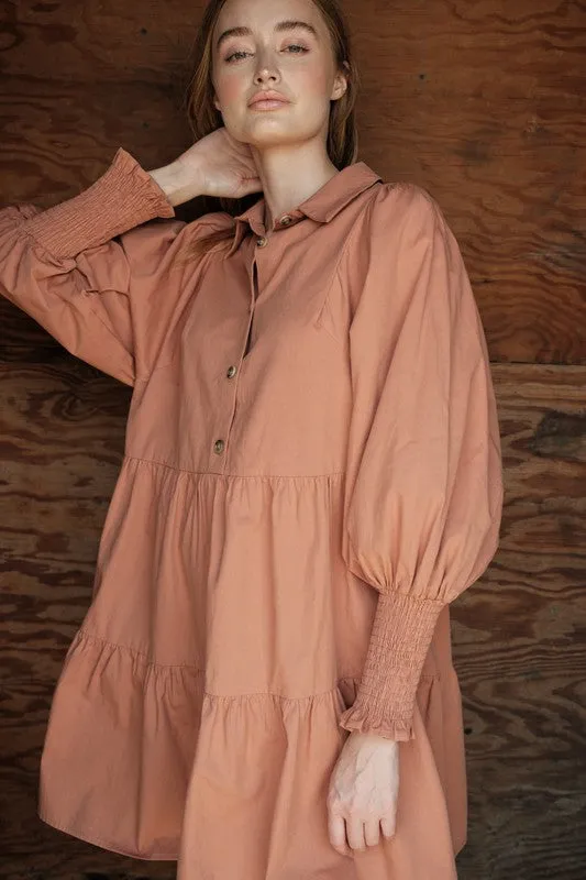 Long Sleeve Baby Doll Dress (Rust)