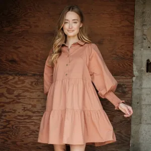 Long Sleeve Baby Doll Dress (Rust)