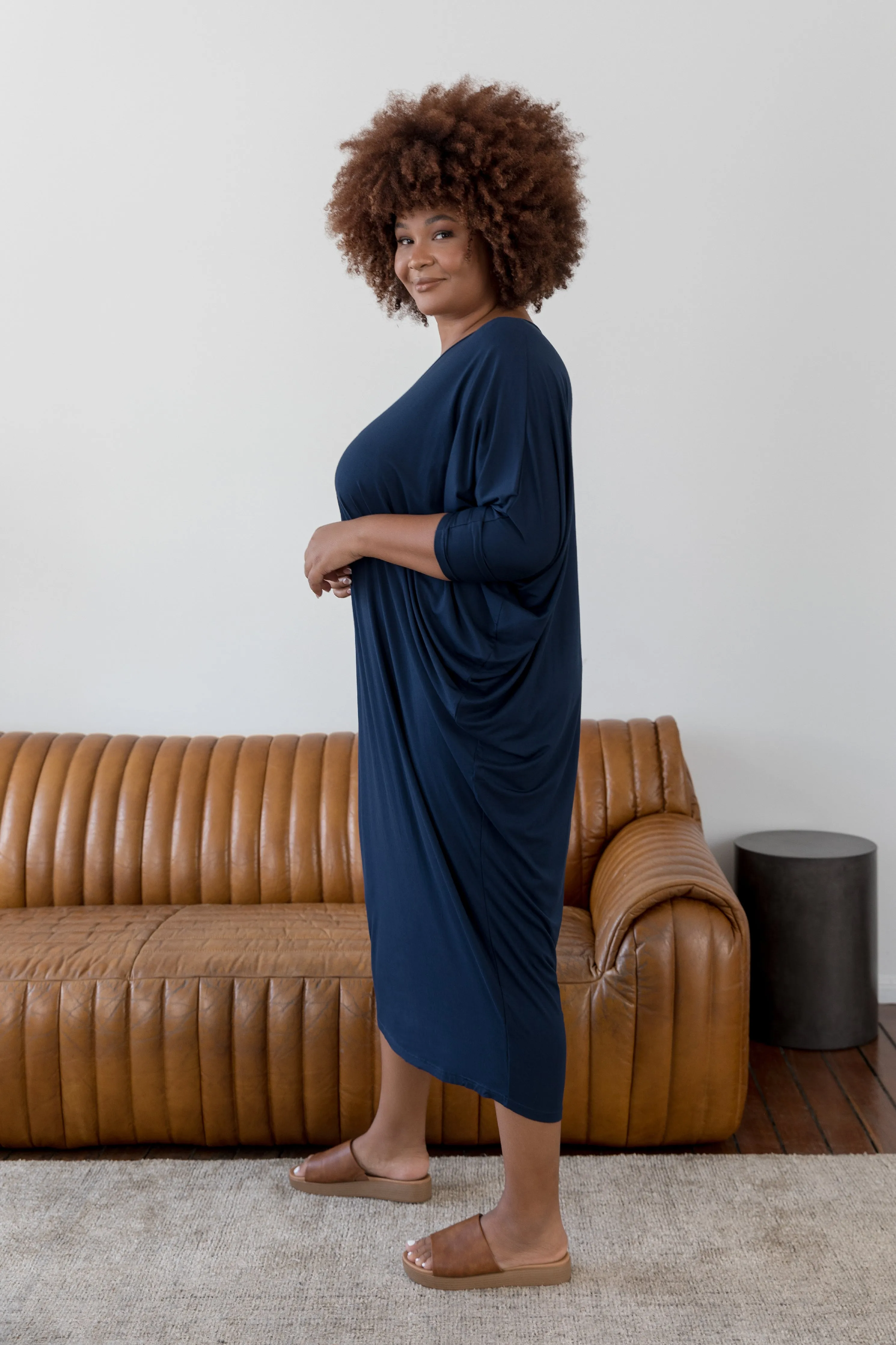 Long Sleeve Maxi Miracle Dress in Navy