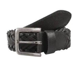 Men's Woven Leather Belt with Brushed Nickel Buckle