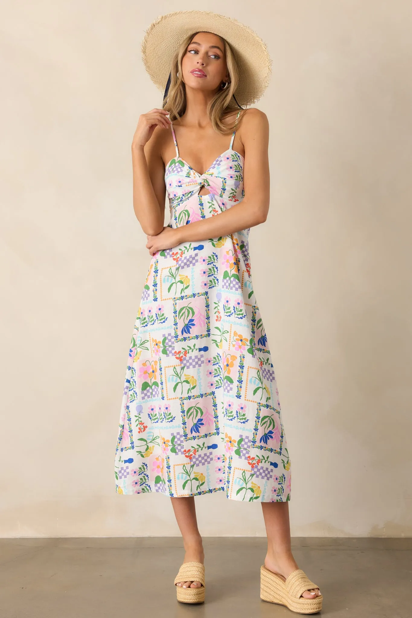 MINKPINK Nikita Twist Ivory Picnic Midi Dress