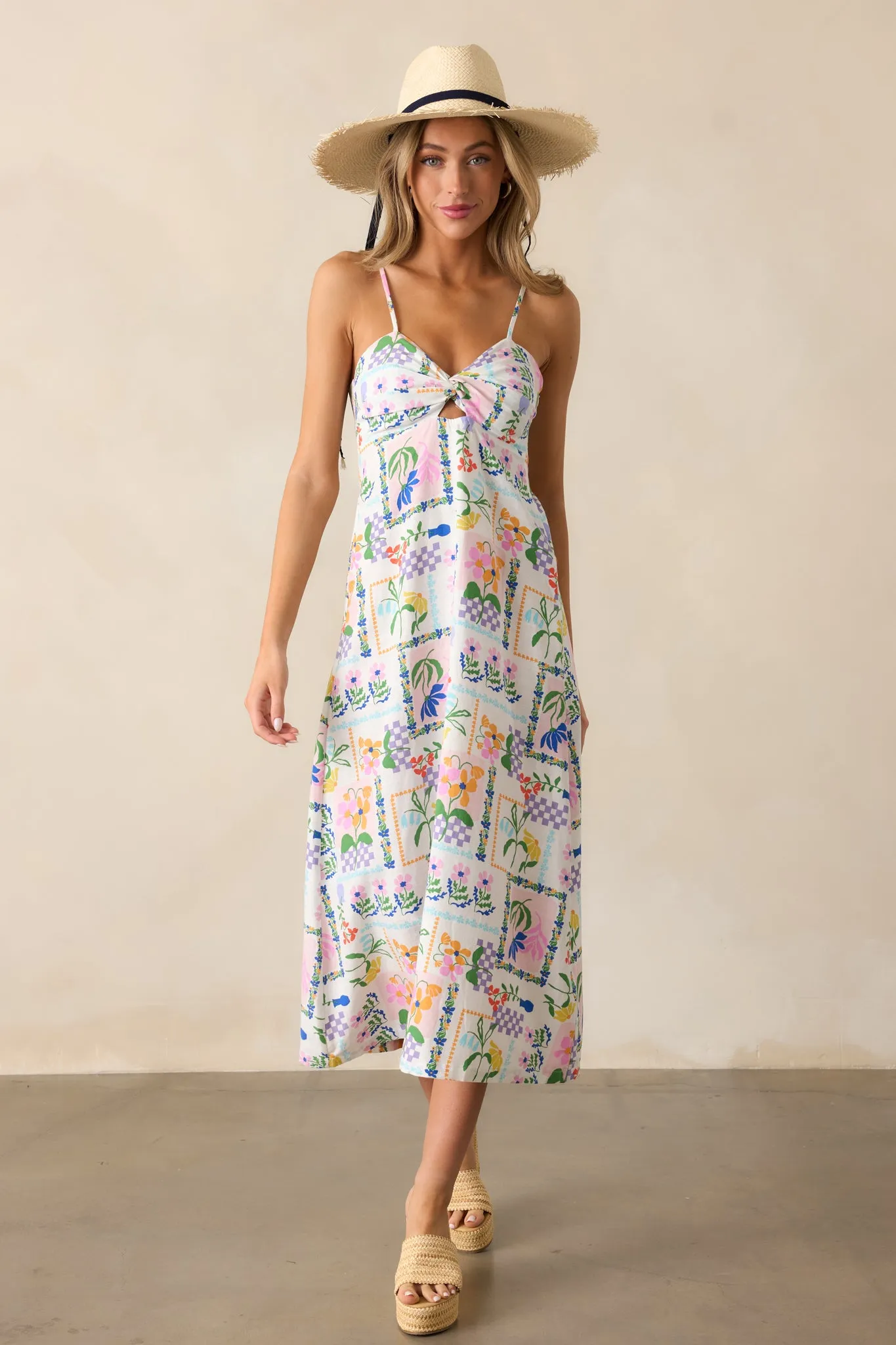 MINKPINK Nikita Twist Ivory Picnic Midi Dress