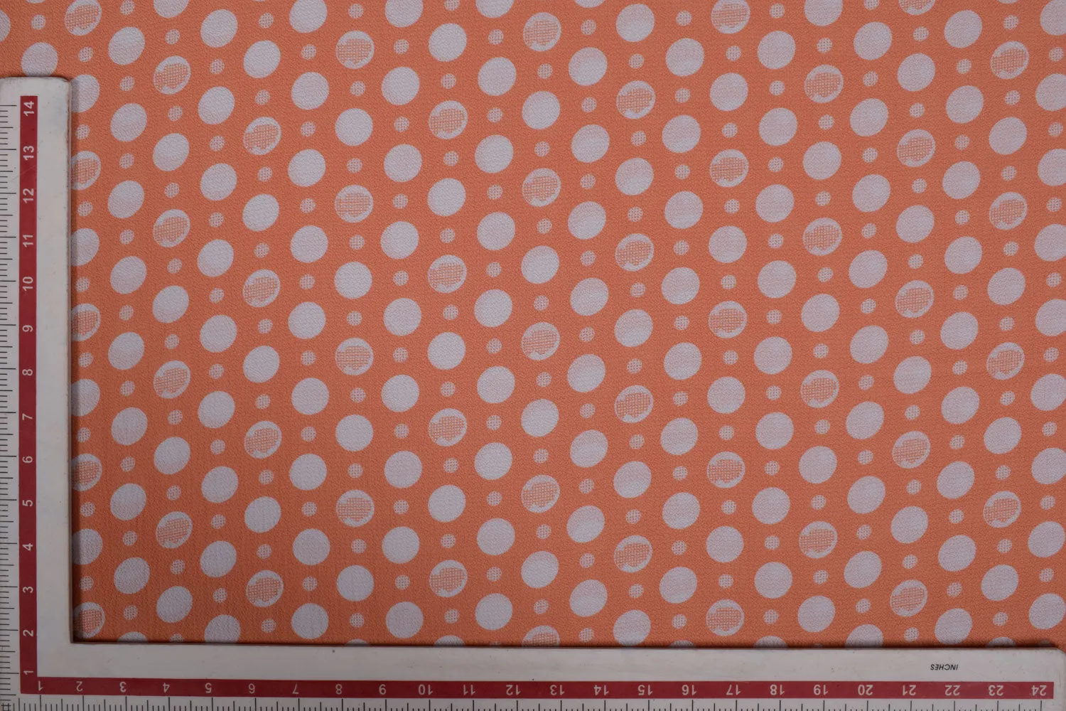 Peach & White Bubble Georgette Fabric