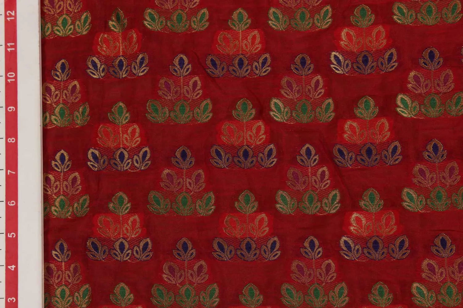 Red Traditional Georgette Jacquard Viscose Fabric