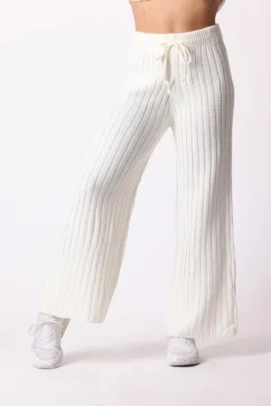 Ribbed Wide Leg Trousers in White