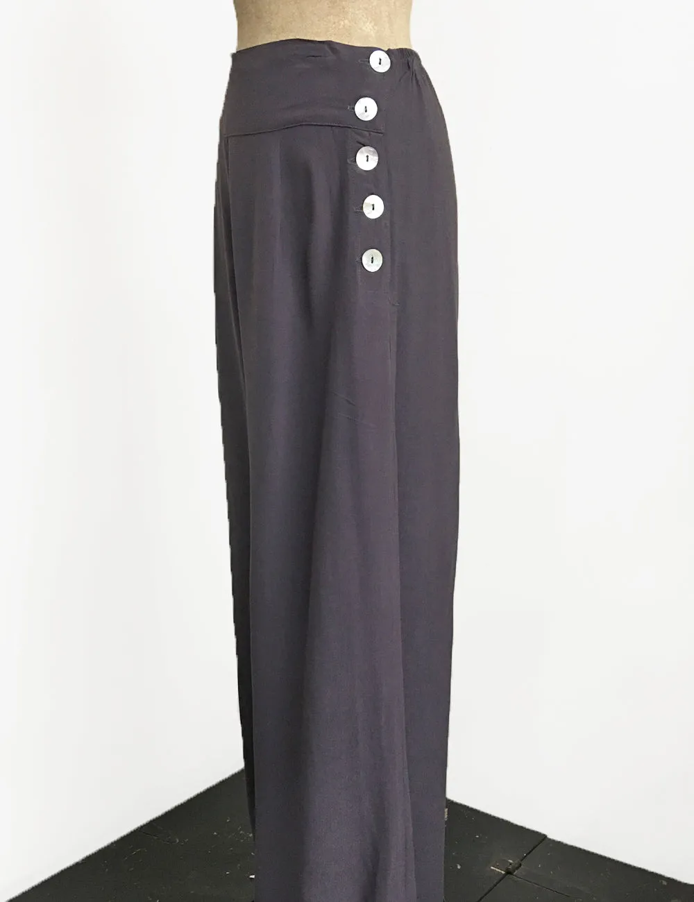 Slate Grey Retro 1940s Style High Waisted Palazzo Pants