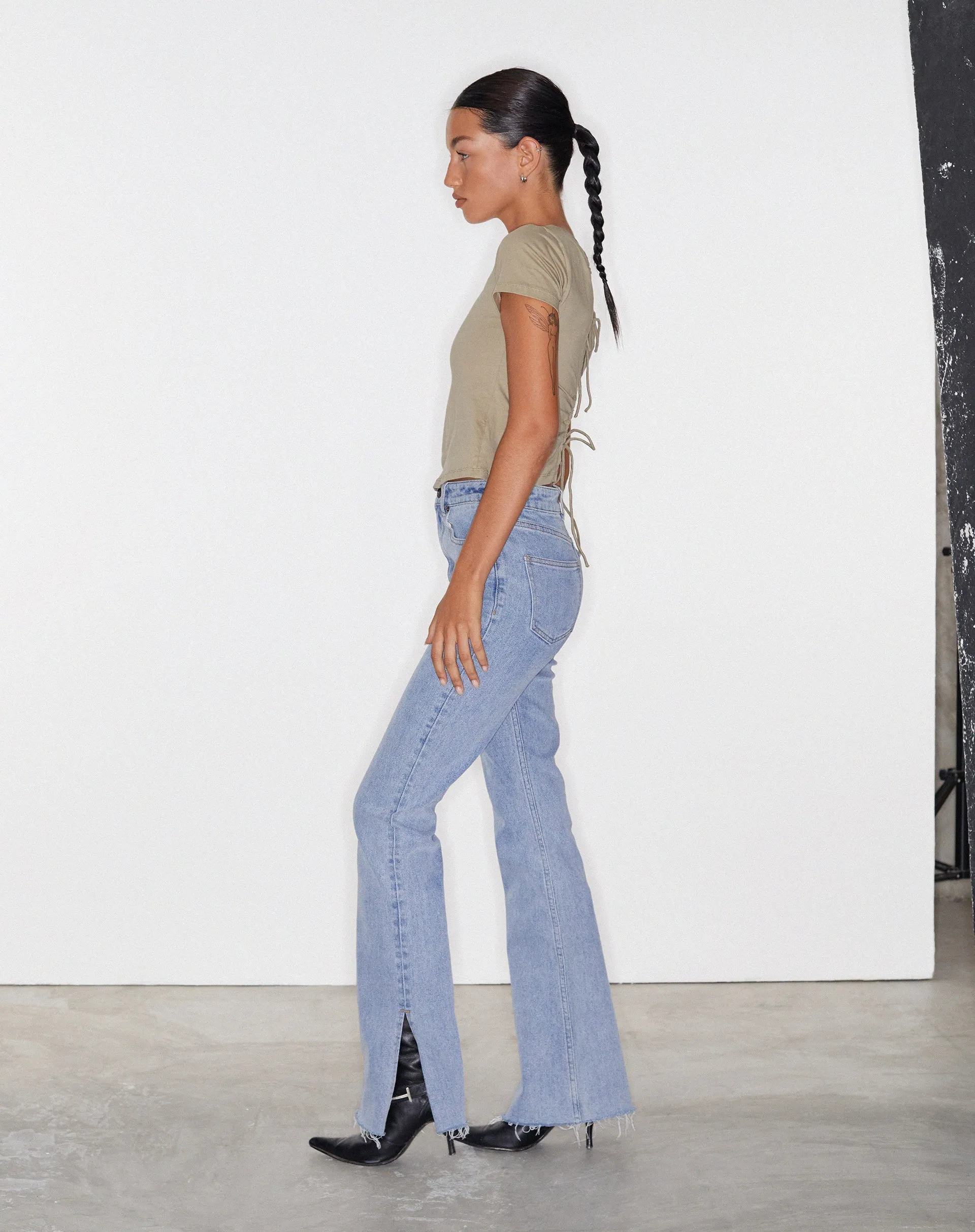 Split Bootleg Jeans in Light Wash