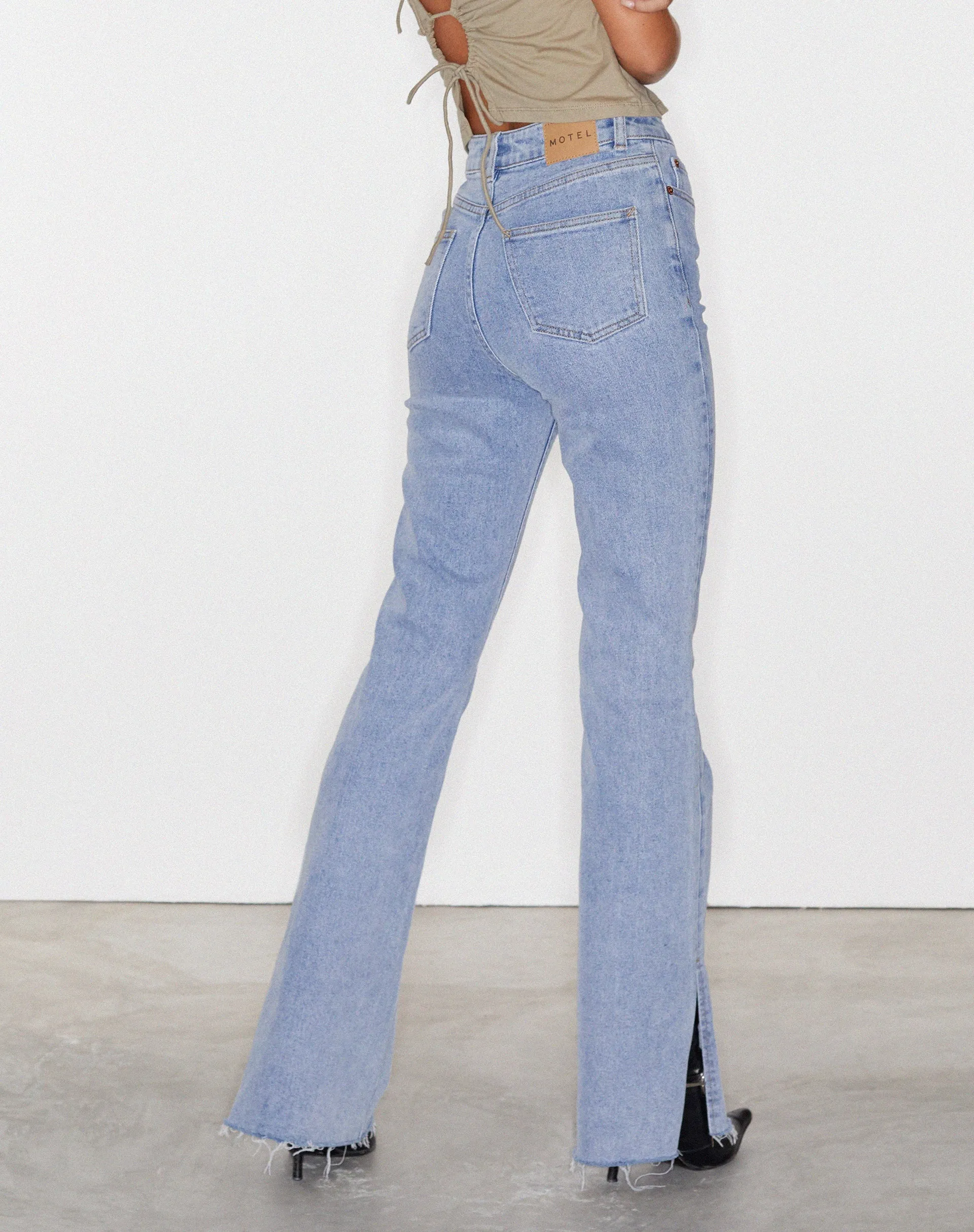 Split Bootleg Jeans in Light Wash