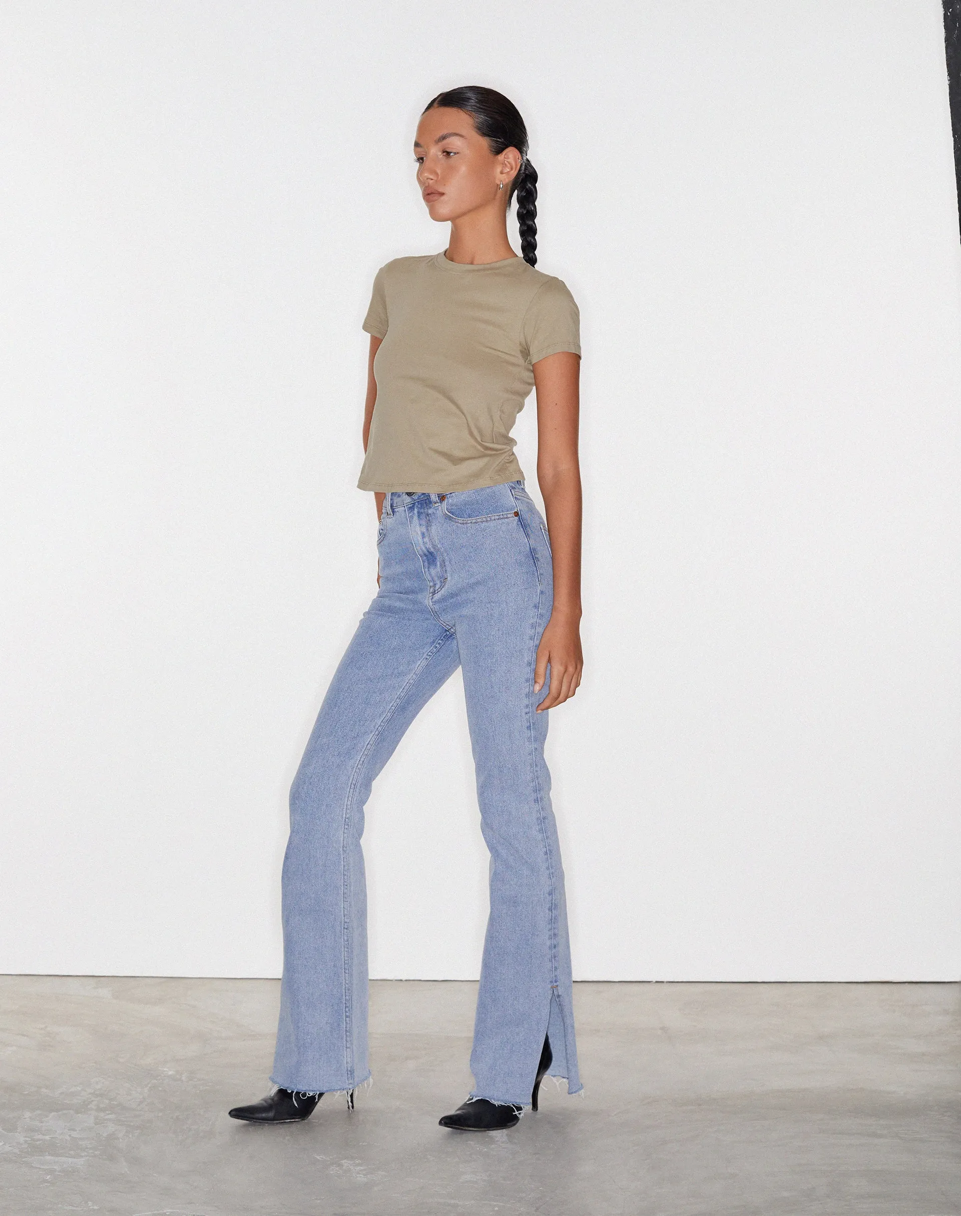 Split Bootleg Jeans in Light Wash