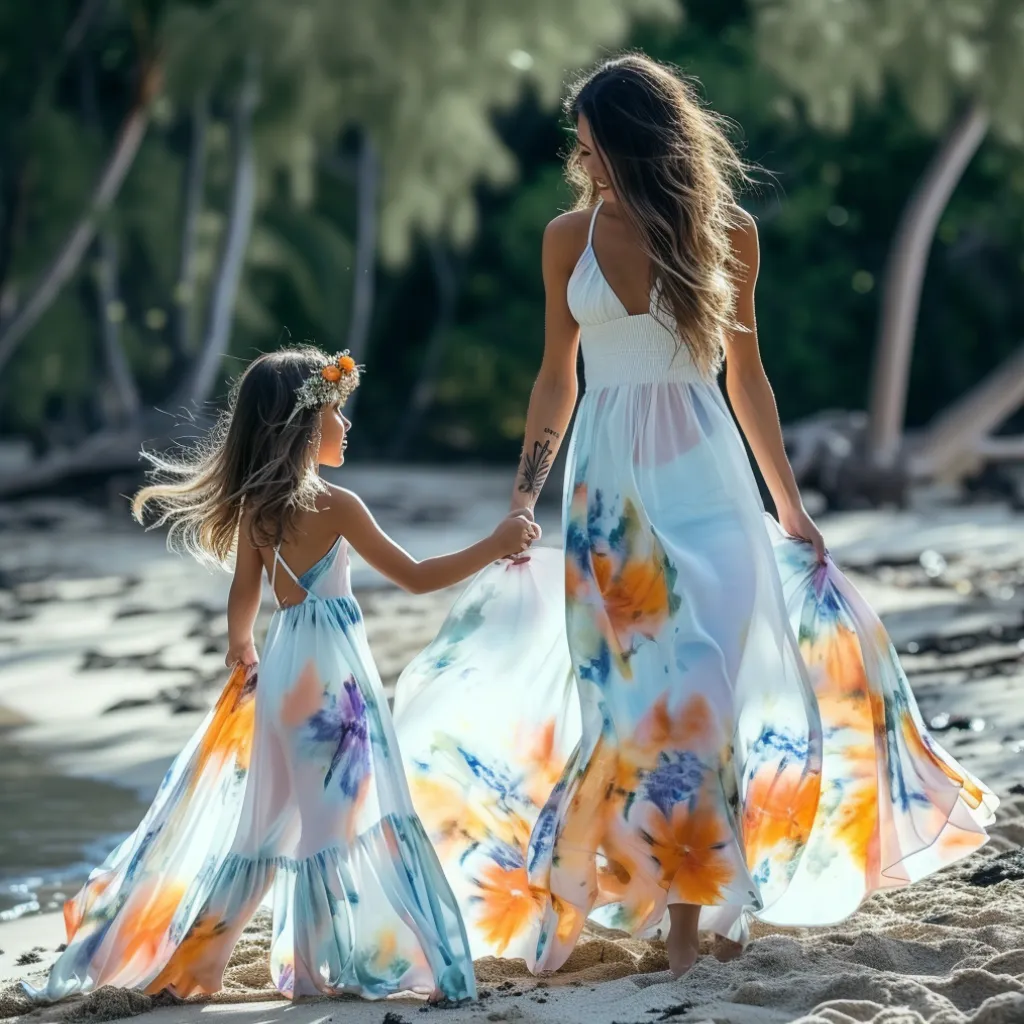 Summer Mom and Daughter Flower Print Maxi Dress Ensemble