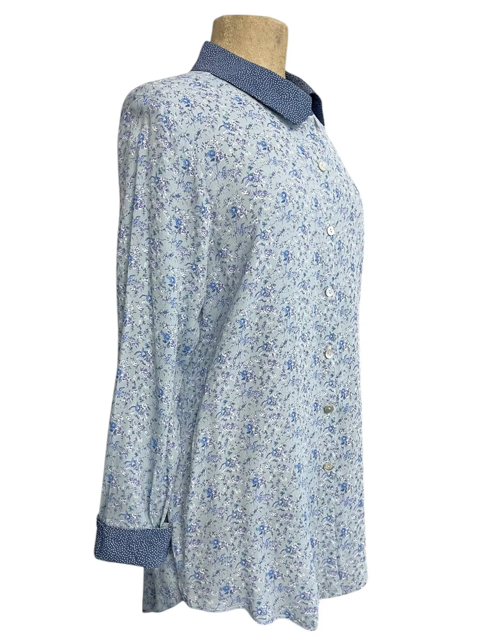 Sweet Blue Floral Long Sleeve Peter Pan Collar Blouse