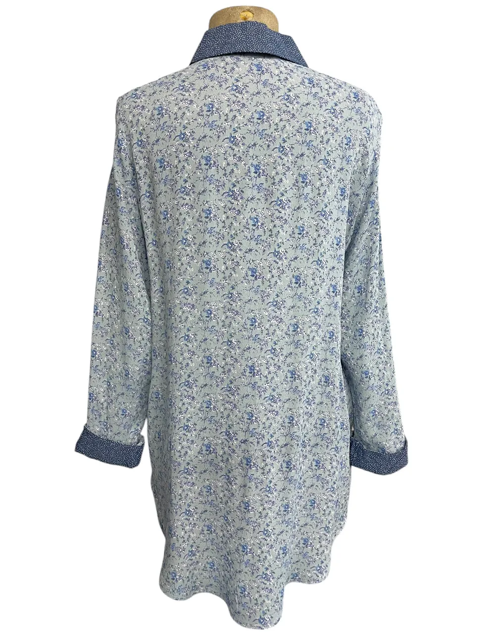 Sweet Blue Floral Long Sleeve Peter Pan Collar Blouse