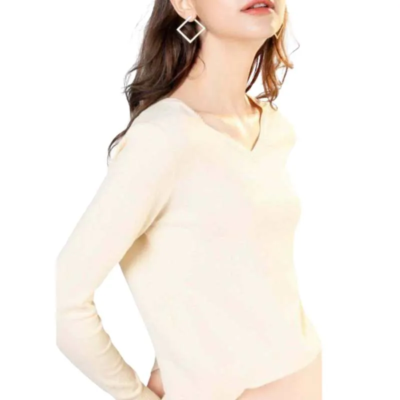 V-Neck Cashmere Wool Knit Sweater Women