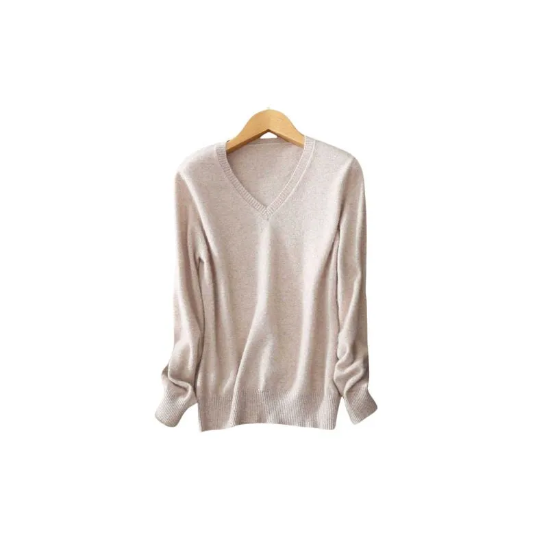 V-Neck Cashmere Wool Knit Sweater Women