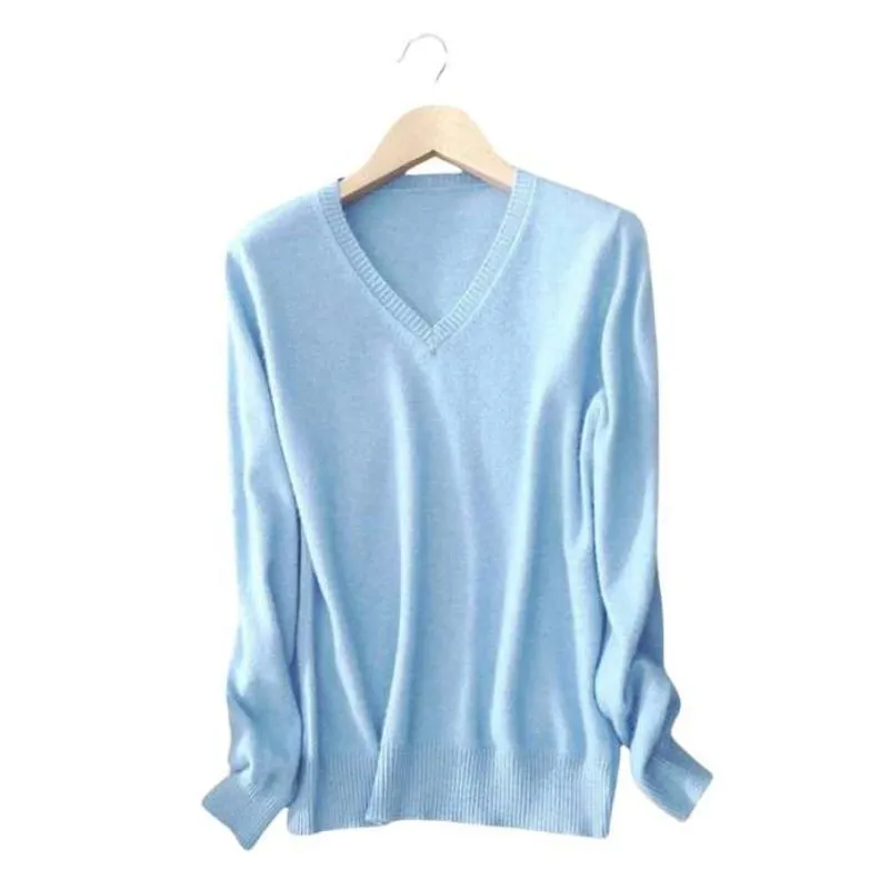 V-Neck Cashmere Wool Knit Sweater Women