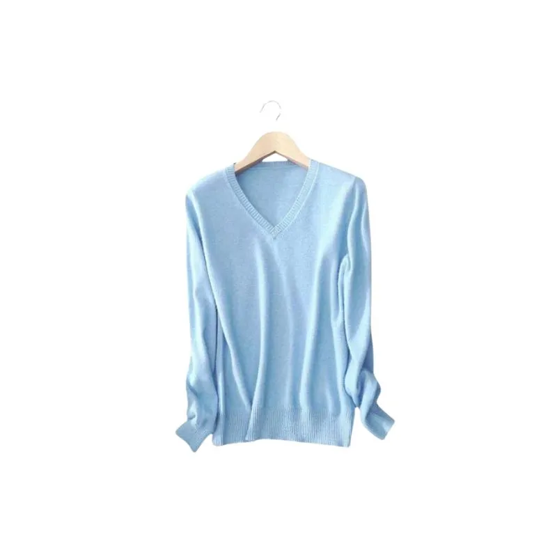 V-Neck Cashmere Wool Knit Sweater Women