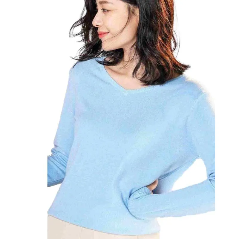 V-Neck Cashmere Wool Knit Sweater Women