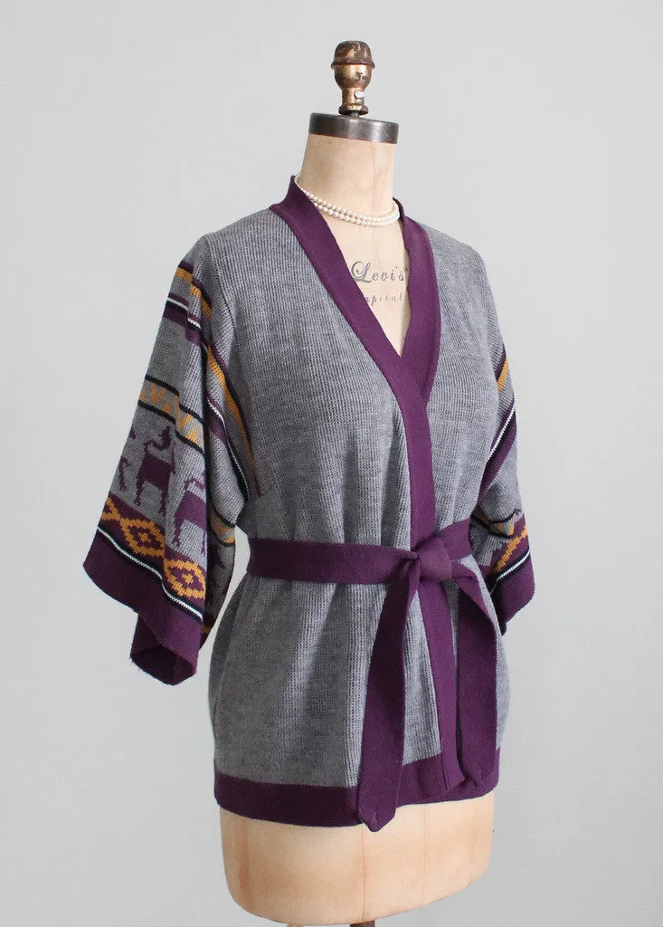 Vintage 1970s Purple Mesopotamian Belted Cardigan