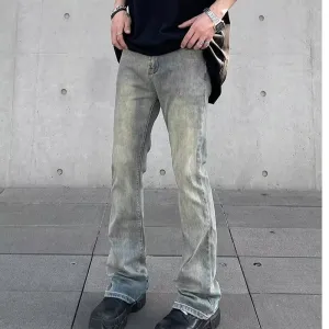 Washed Worn Jeans Men's Straight High Street National Fashion High Street Pants Fashion Brand American Retro Bootcut Trousers