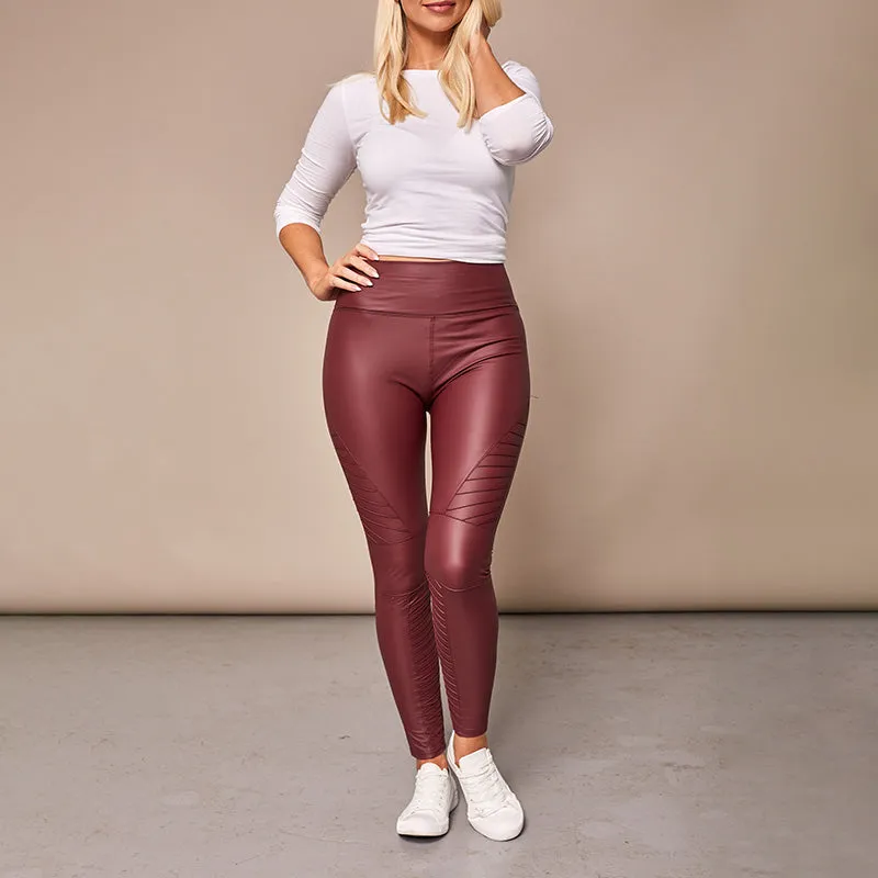 Wet Look Biker Leggings (Wine)